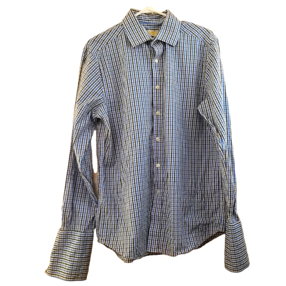 MICHAEL Michael Kors Blue and White Checkered Casual Button Down Cotton Shirt